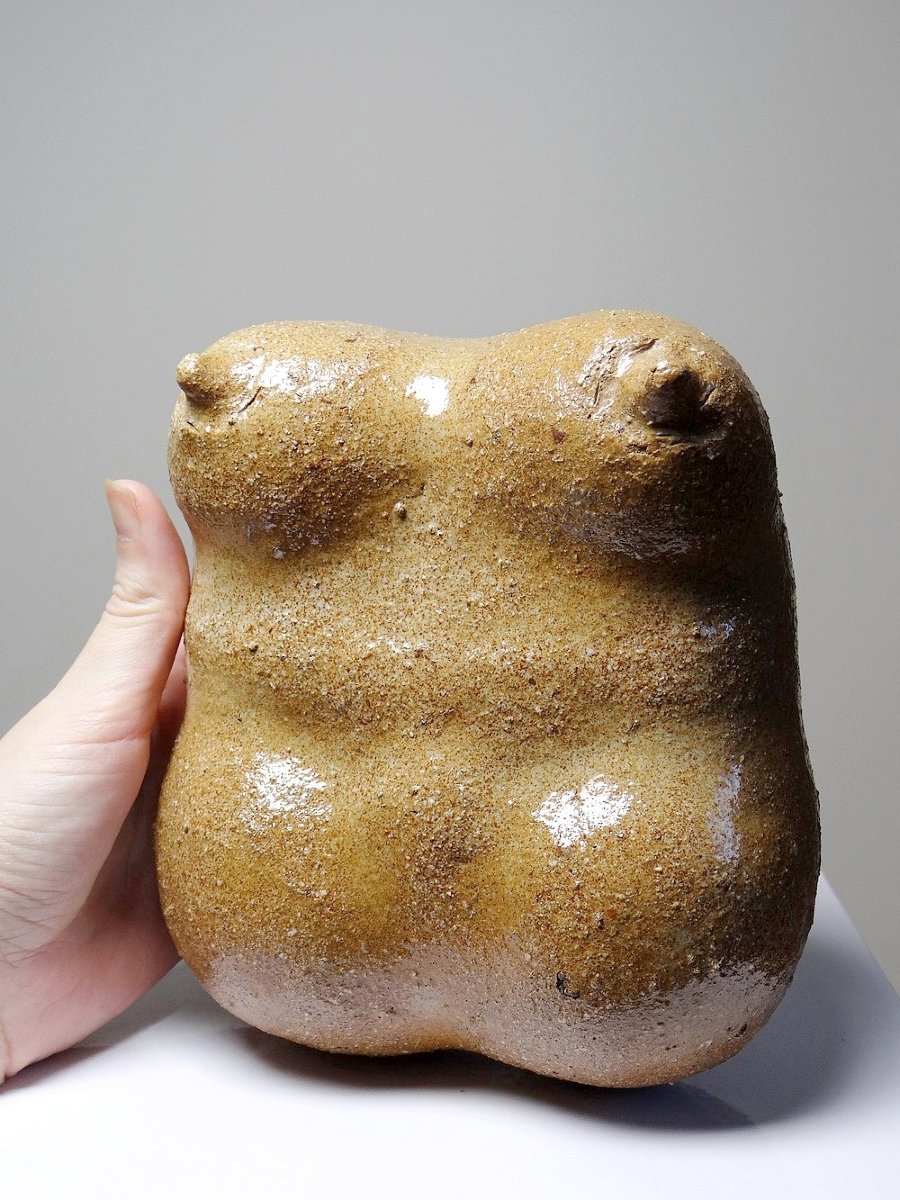 Petite Vénus sculpturale en grès, buste de femme, signé, années 90-photo-7