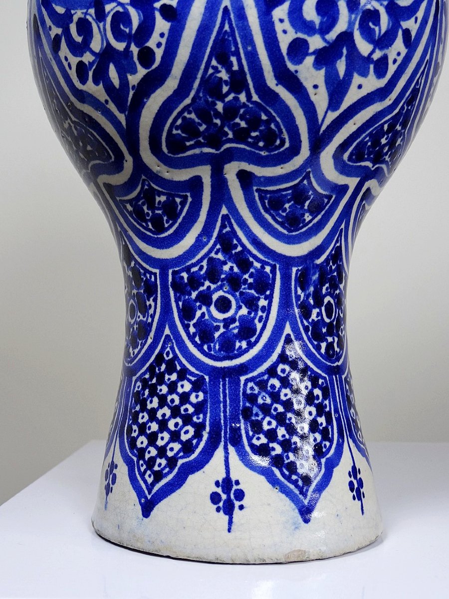 Grand vase/jarre Marocaine Fès céramique artisanale Khabia XIX-XXe cobalt-photo-3