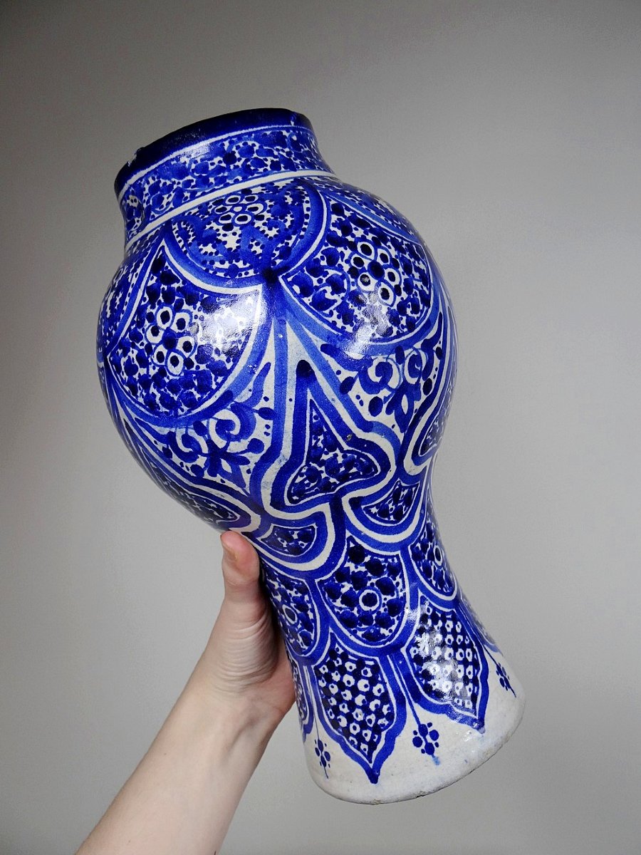 Grand vase/jarre Marocaine Fès céramique artisanale Khabia XIX-XXe cobalt-photo-4