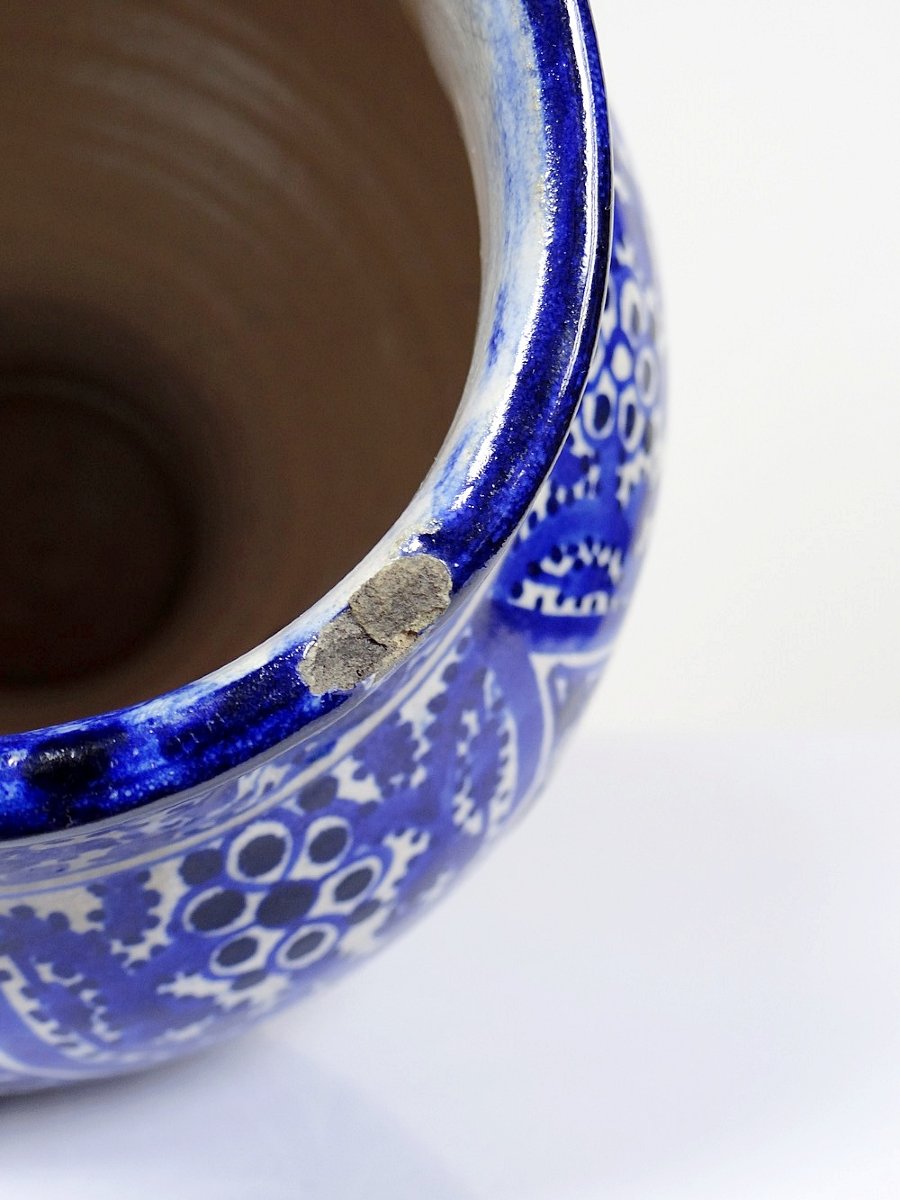 Grand vase/jarre Marocaine Fès céramique artisanale Khabia XIX-XXe cobalt-photo-2