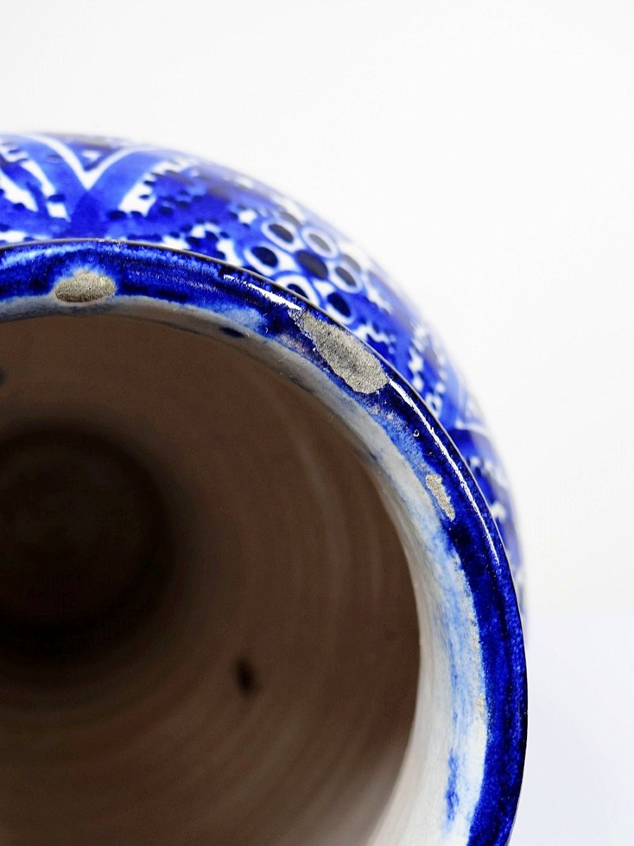 Grand vase/jarre Marocaine Fès céramique artisanale Khabia XIX-XXe cobalt-photo-4