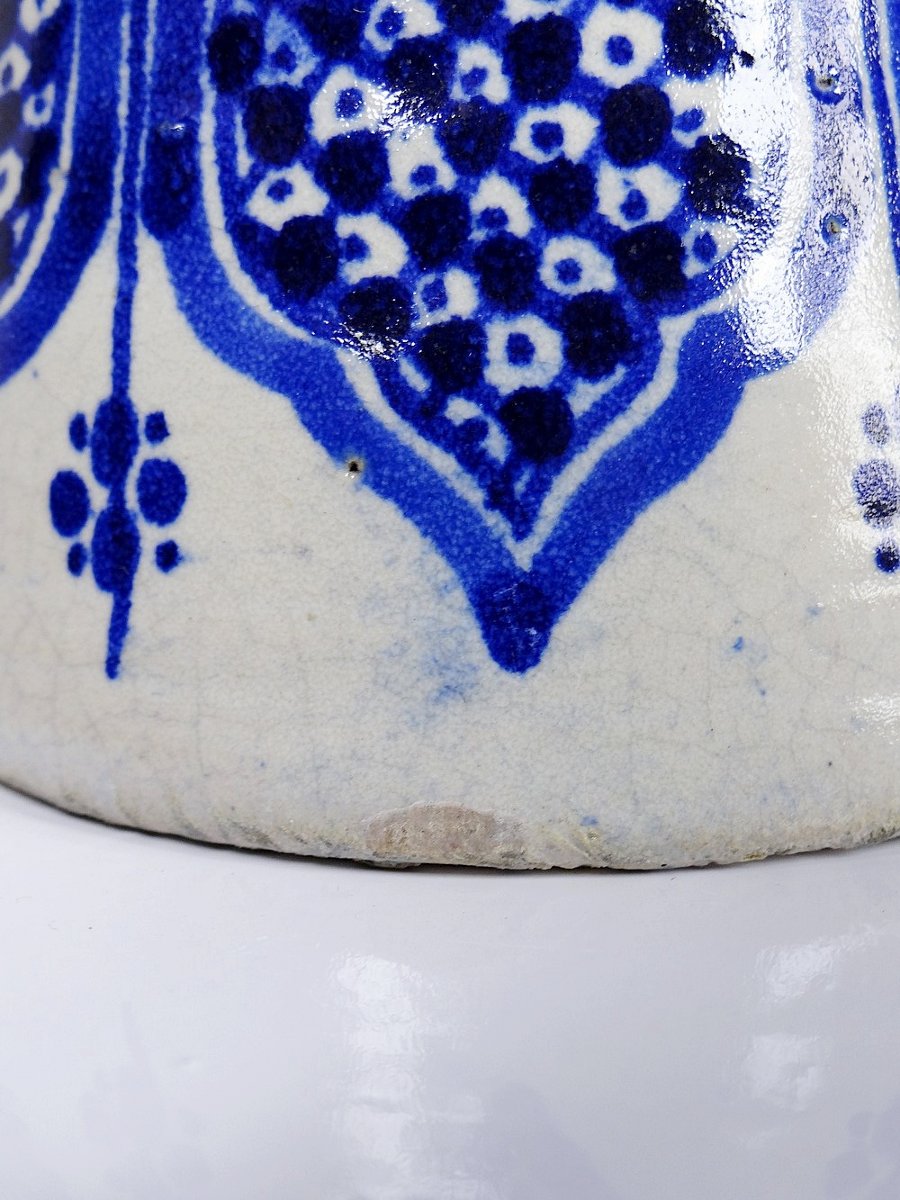 Grand vase/jarre Marocaine Fès céramique artisanale Khabia XIX-XXe cobalt-photo-6