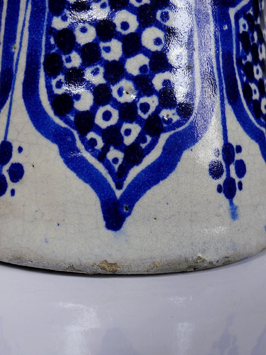 Grand vase/jarre Marocaine Fès céramique artisanale Khabia XIX-XXe cobalt-photo-7