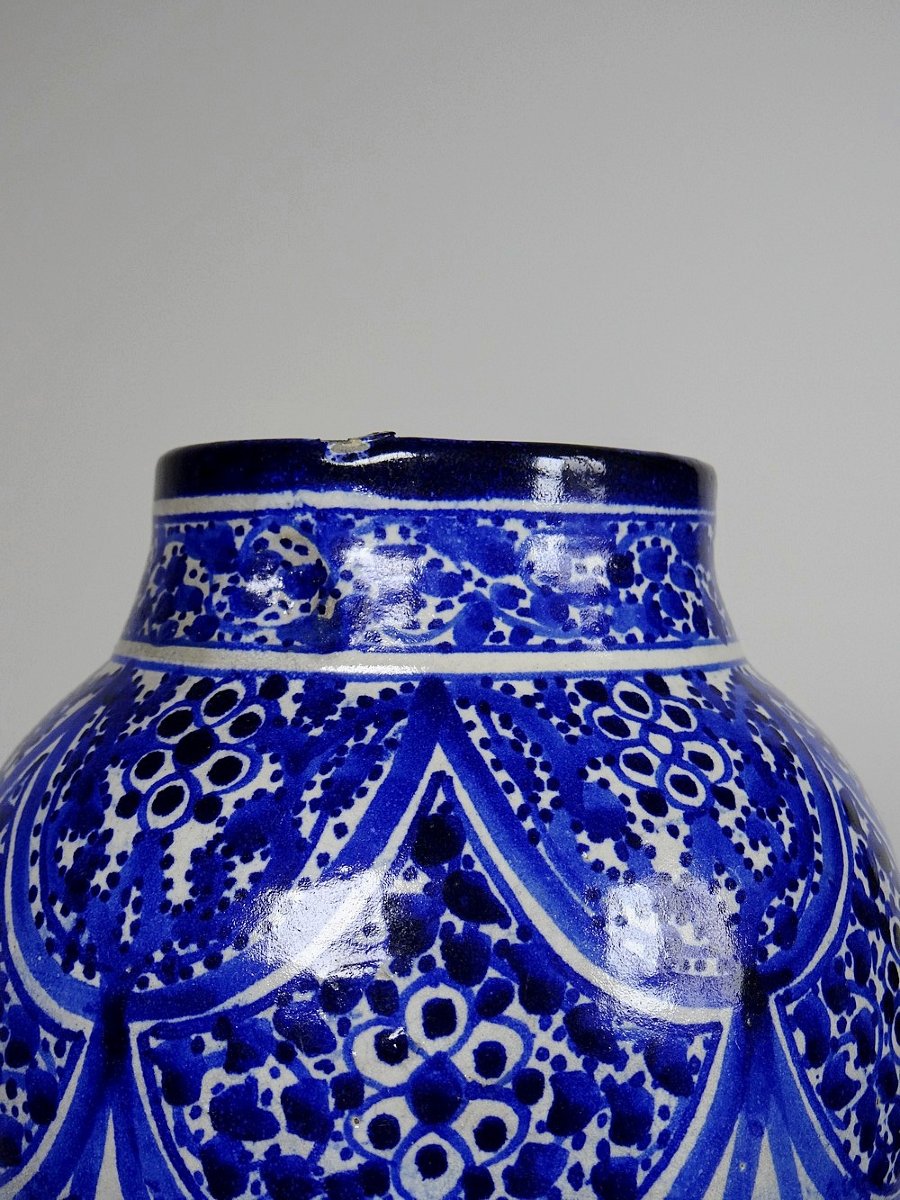 Grand vase/jarre Marocaine Fès céramique artisanale Khabia XIX-XXe cobalt-photo-8