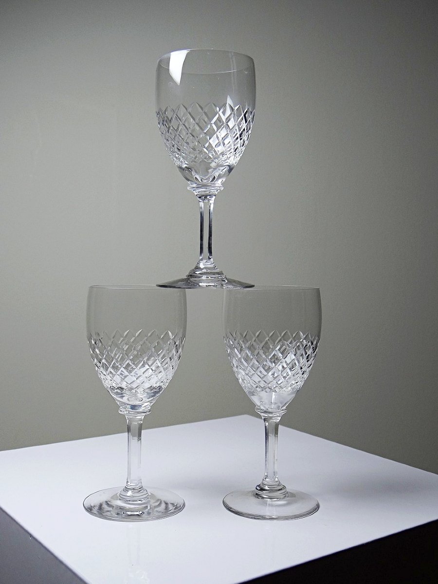 Trio Of Fine Crystal Port Or Aperitif Glasses, Saint-louis Style, Baccarat... 1950-1970-photo-2