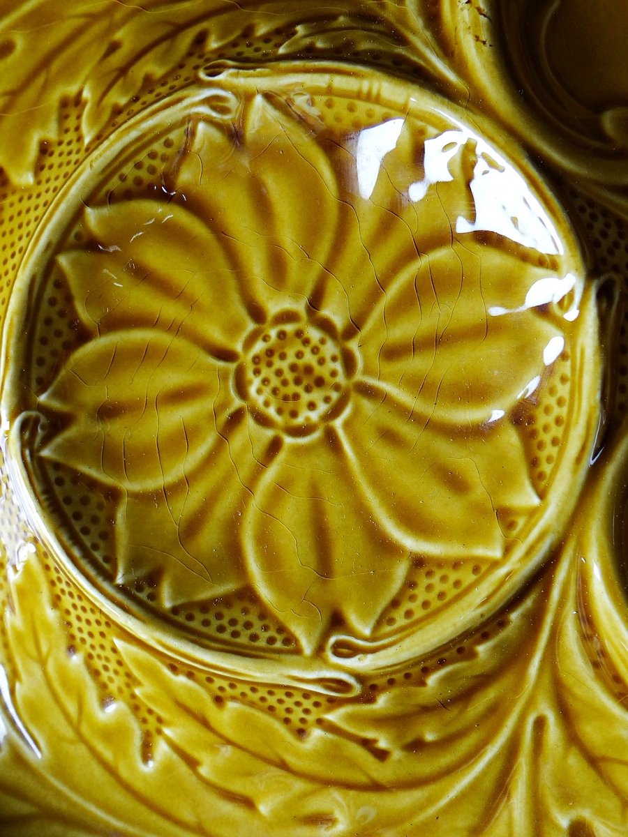 Set Of Plates, Artichoke Pots, Mustard Yellow Slipware, Gien, 20th Century-photo-5