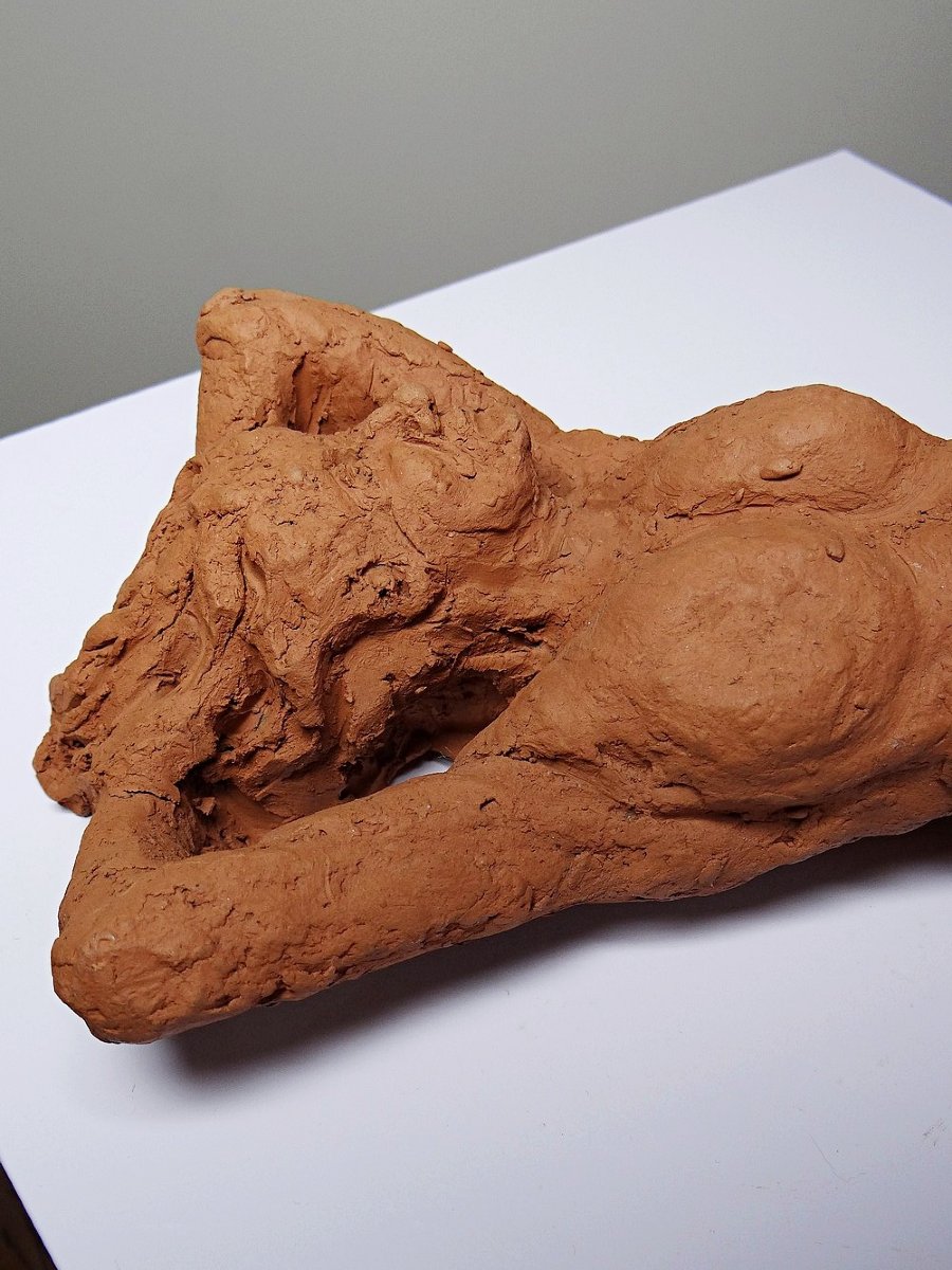 Signed, Raw Terracotta Sculpture Of A Reclining Female Nude, 1970s-1980s-photo-2