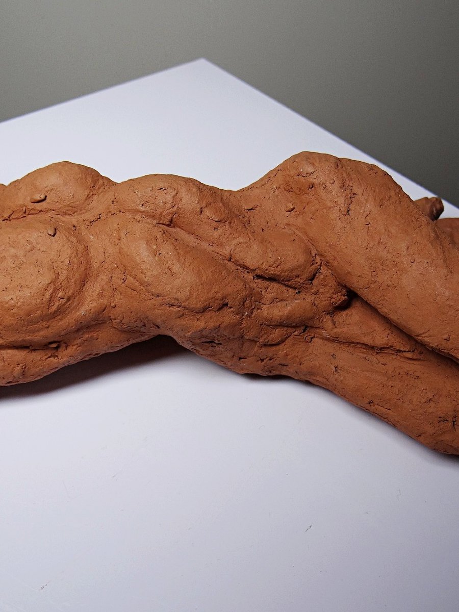 Signed, Raw Terracotta Sculpture Of A Reclining Female Nude, 1970s-1980s-photo-3