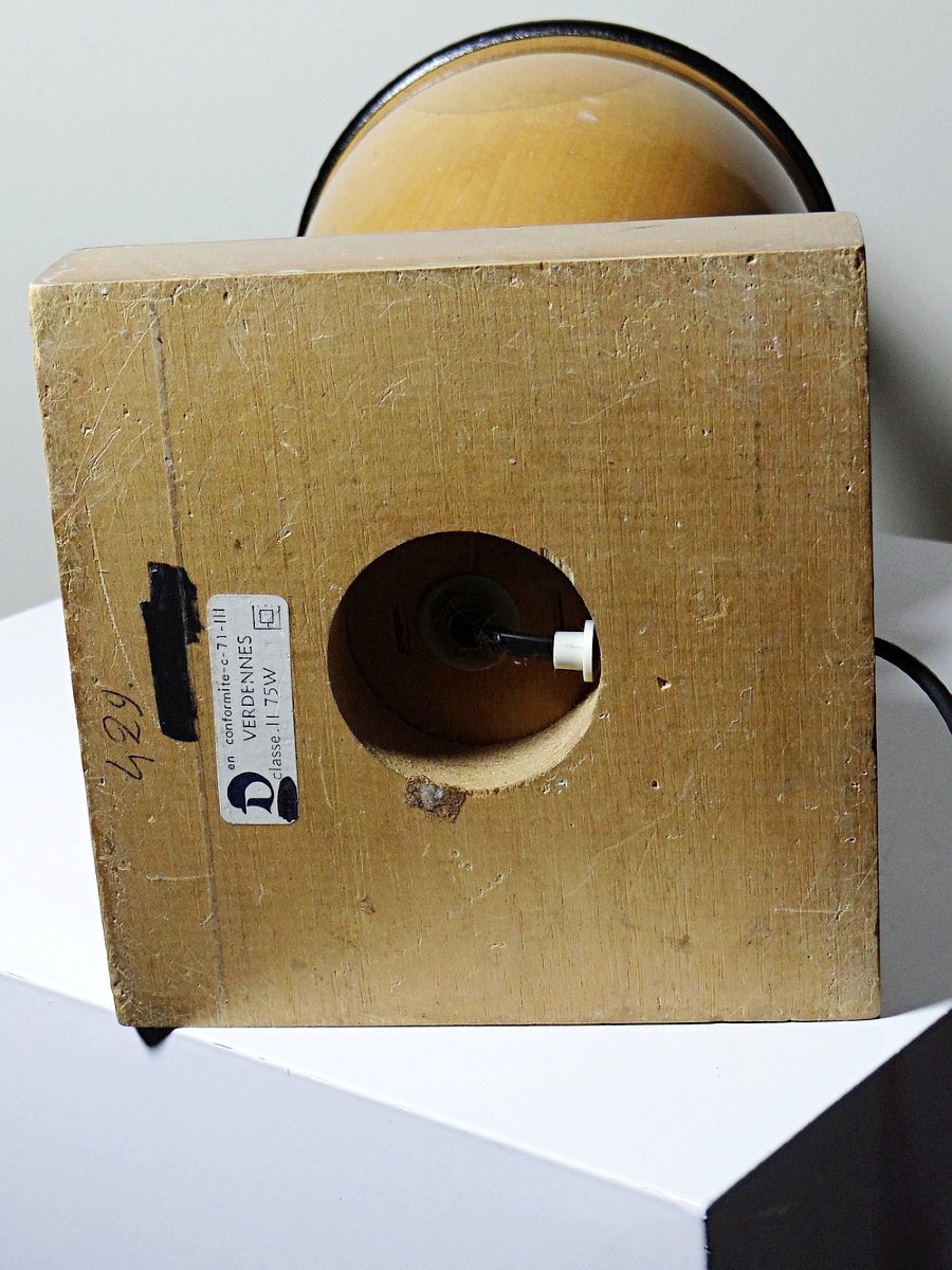 Lampe Le Dauphin modèle "Verdennes" bois tourné, années 70-photo-2