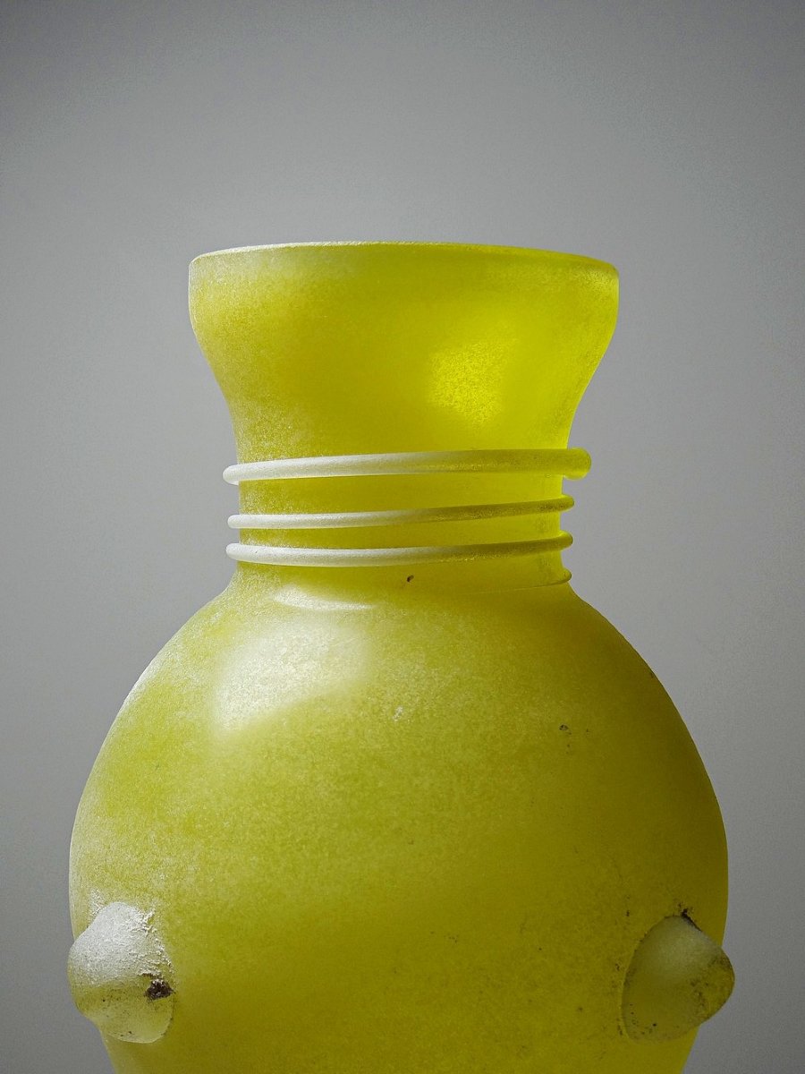Murano Scavo Yellow Baluster Vase, Seguso Style Frosted Glass, Vintage 1960-photo-2