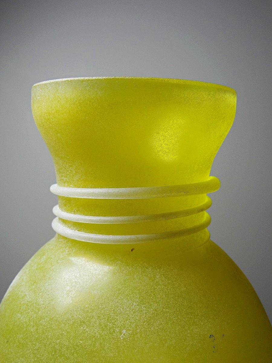 Murano Scavo Yellow Baluster Vase, Seguso Style Frosted Glass, Vintage 1960-photo-5