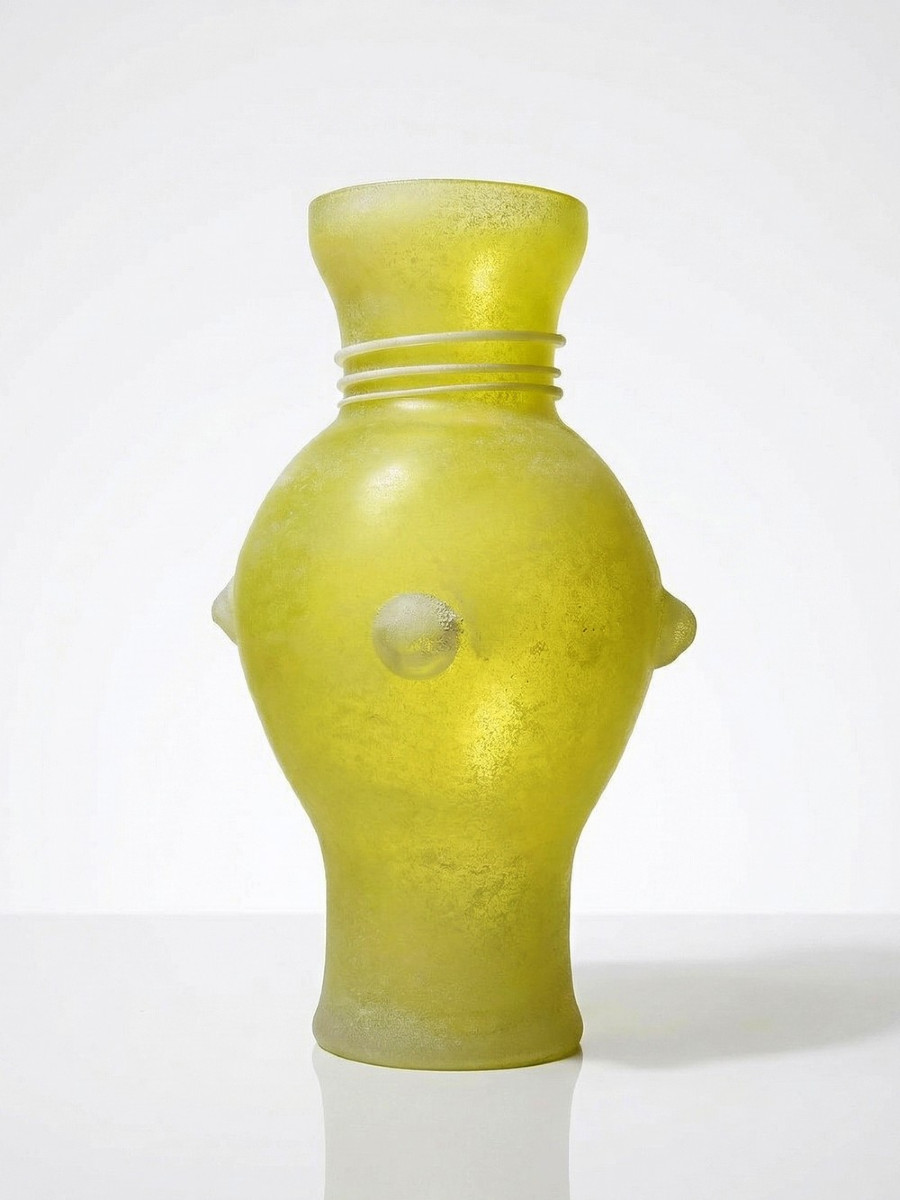 Murano Scavo Yellow Baluster Vase, Seguso Style Frosted Glass, Vintage 1960
