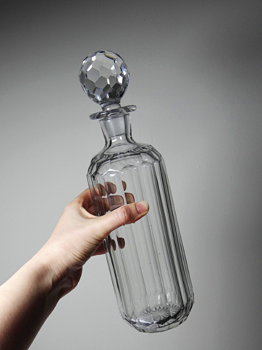 Carafe à whisky cristal taillé à pans coupés ancienne 1920-1930, style Baccarat-photo-3