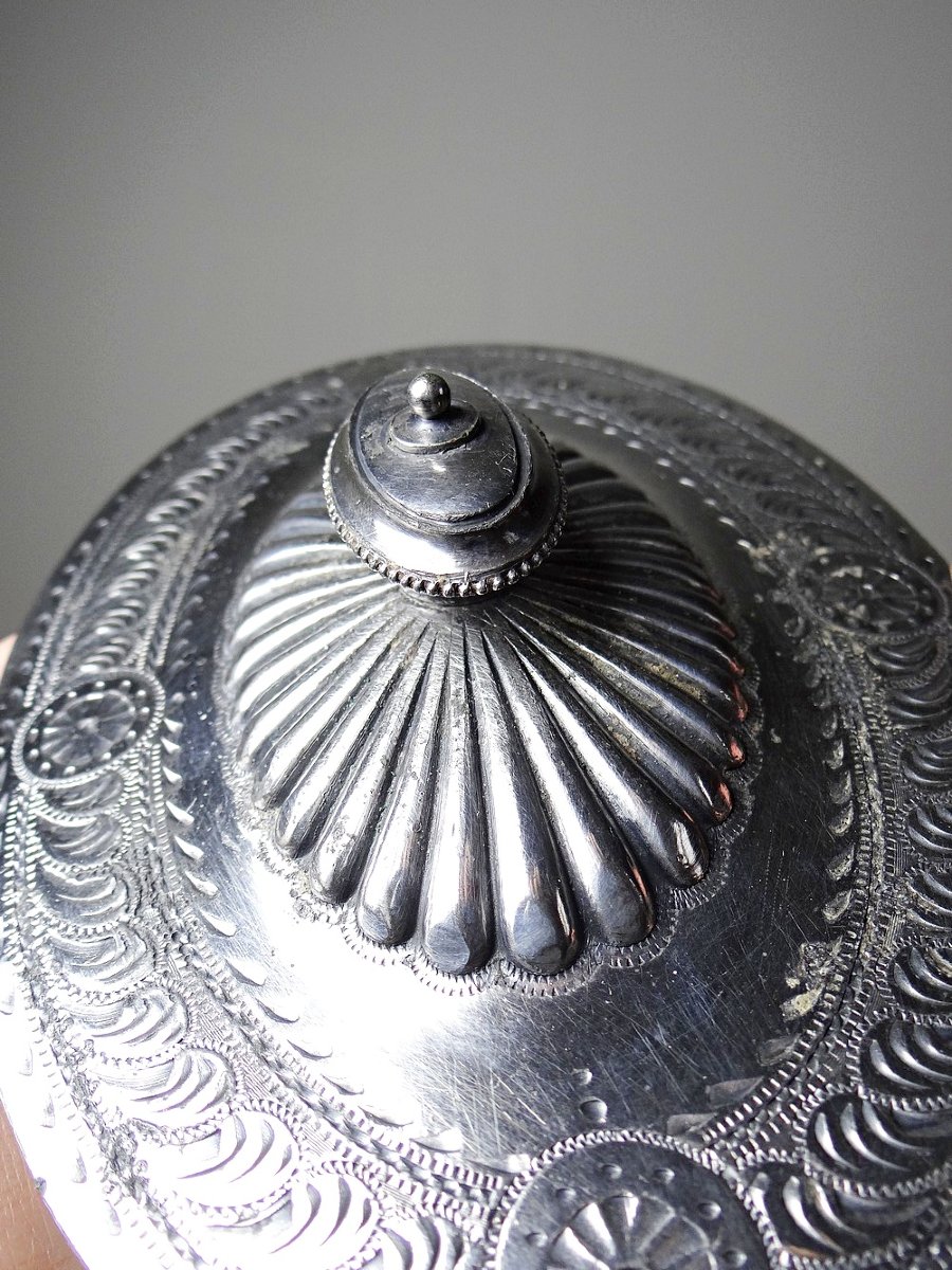 Victorian Bonbonnière, Attributed To George T. & Co., Cobalt Glass And Silver-plated Metal, 19th Century-photo-8