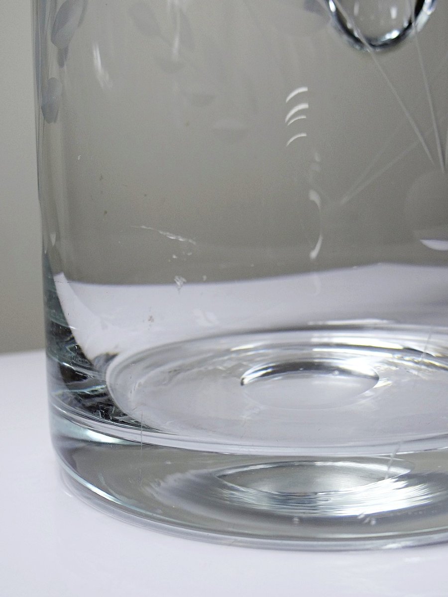 Pichet ancien cristal/verre soufflé gravé à décor floral, Europe 1920-1930-photo-7