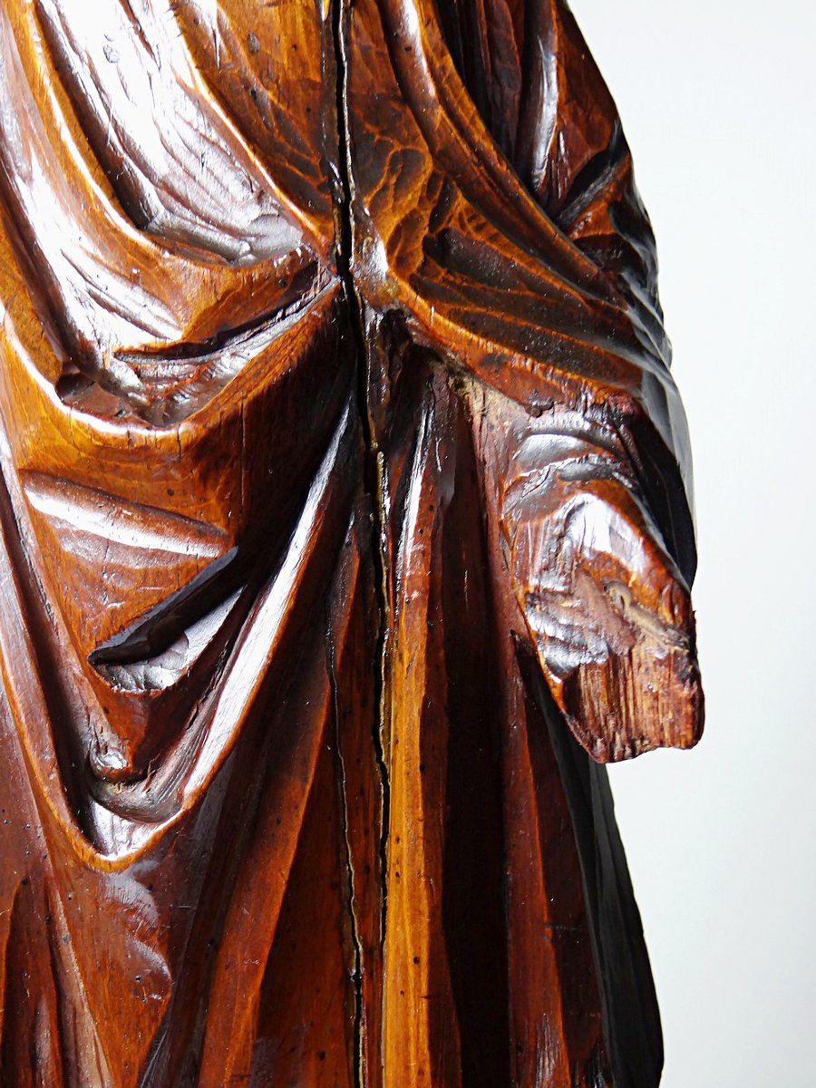 Sculpture religieuse Vierge ancienne en bois sculpté, Immaculée Conception-photo-1