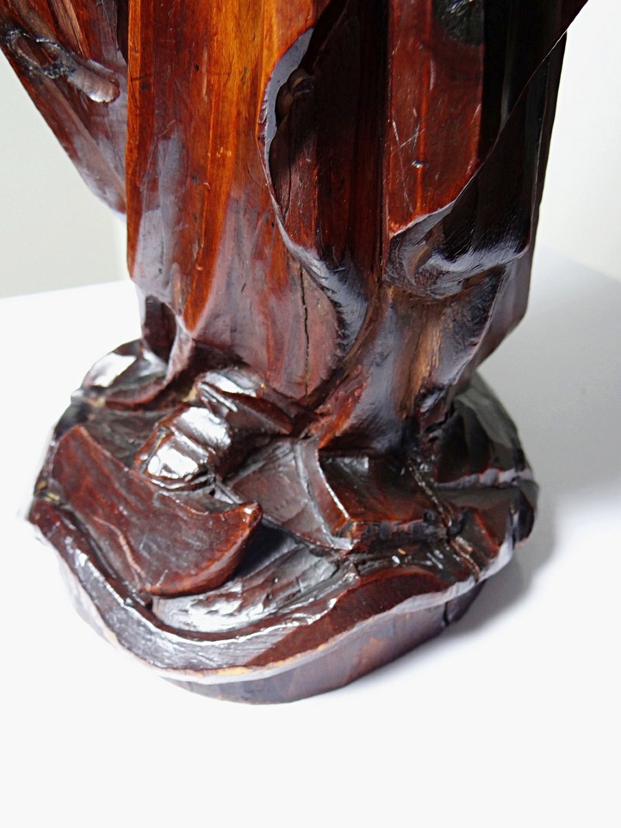 Sculpture religieuse Vierge ancienne en bois sculpté, Immaculée Conception-photo-6