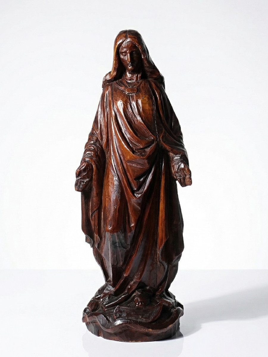 Sculpture religieuse Vierge ancienne en bois sculpté, Immaculée Conception