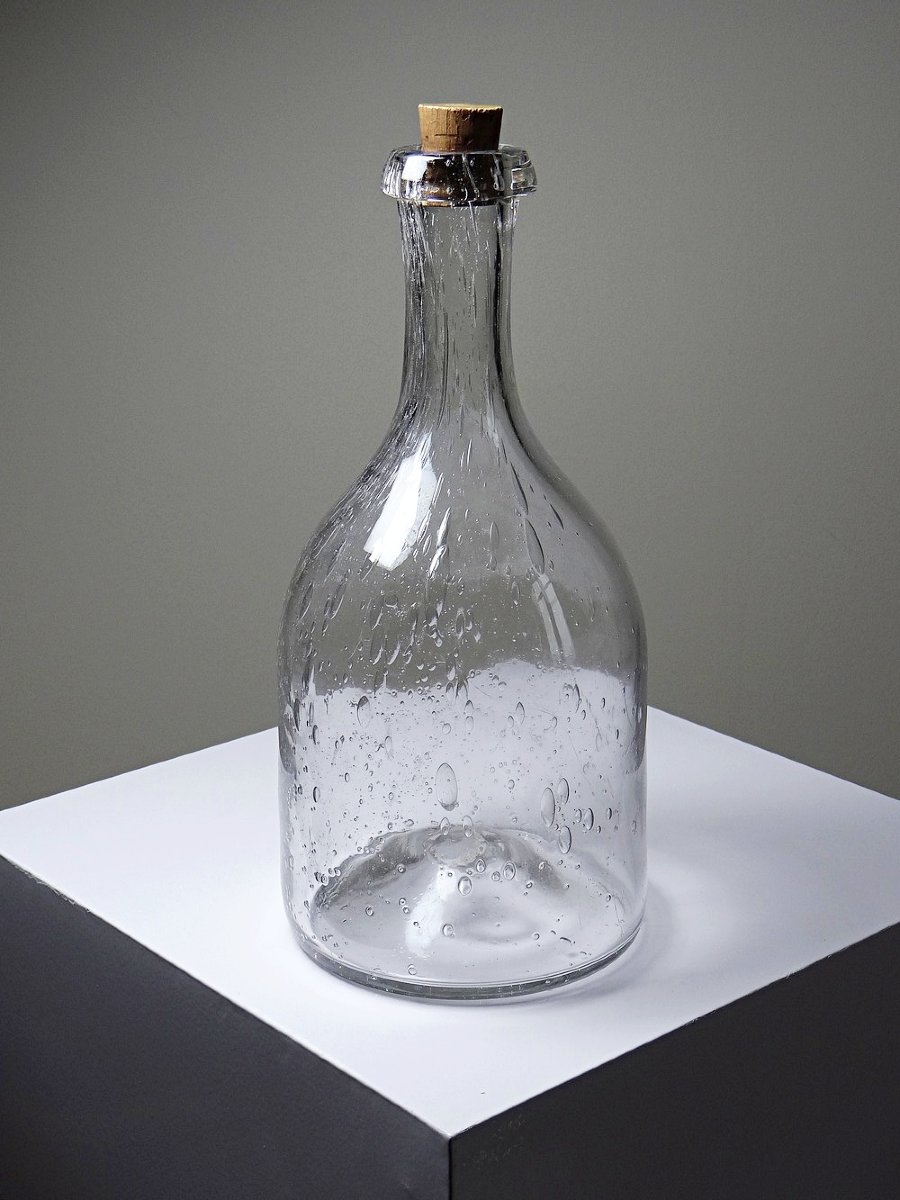 Antique Bottle In Blown Glass With Bubbles, Early 20th Century, 1900-1920-photo-2