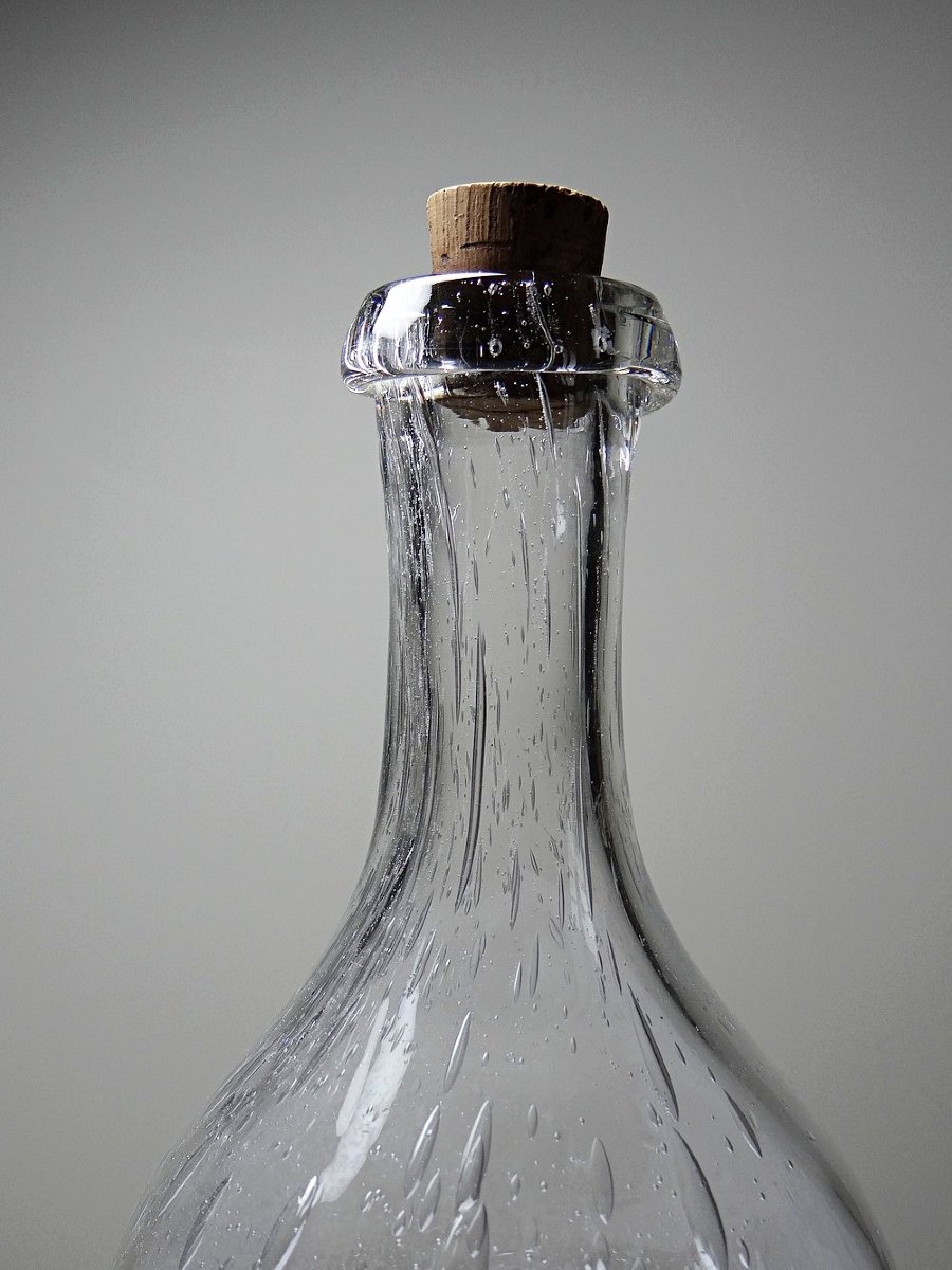 Antique Bottle In Blown Glass With Bubbles, Early 20th Century, 1900-1920-photo-3