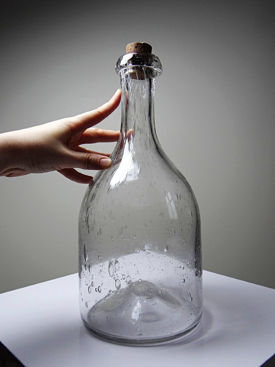 Antique Bottle In Blown Glass With Bubbles, Early 20th Century, 1900-1920-photo-4