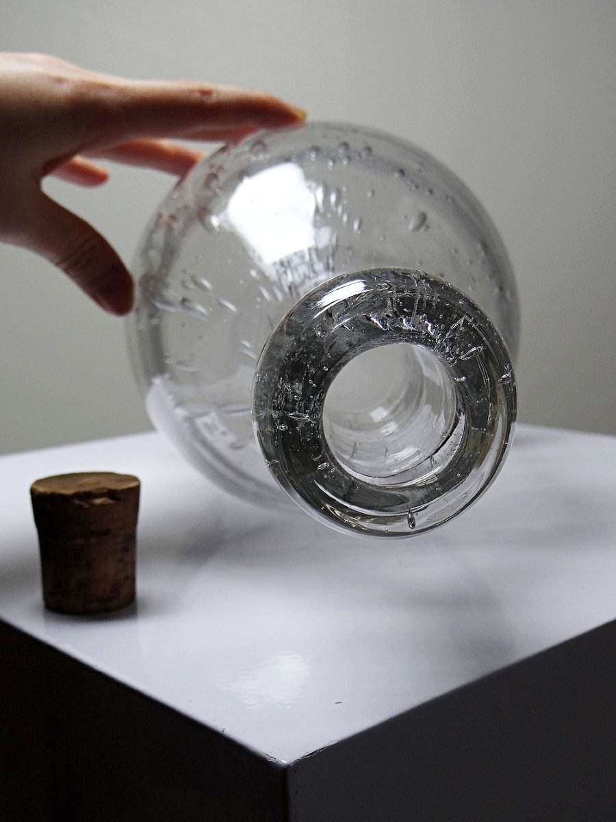 Antique Bottle In Blown Glass With Bubbles, Early 20th Century, 1900-1920-photo-3