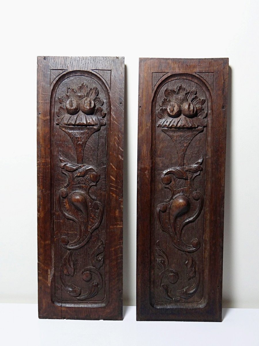 Pair Of Antique 19th-century Carved Wooden Decorative Wall Panels-photo-1