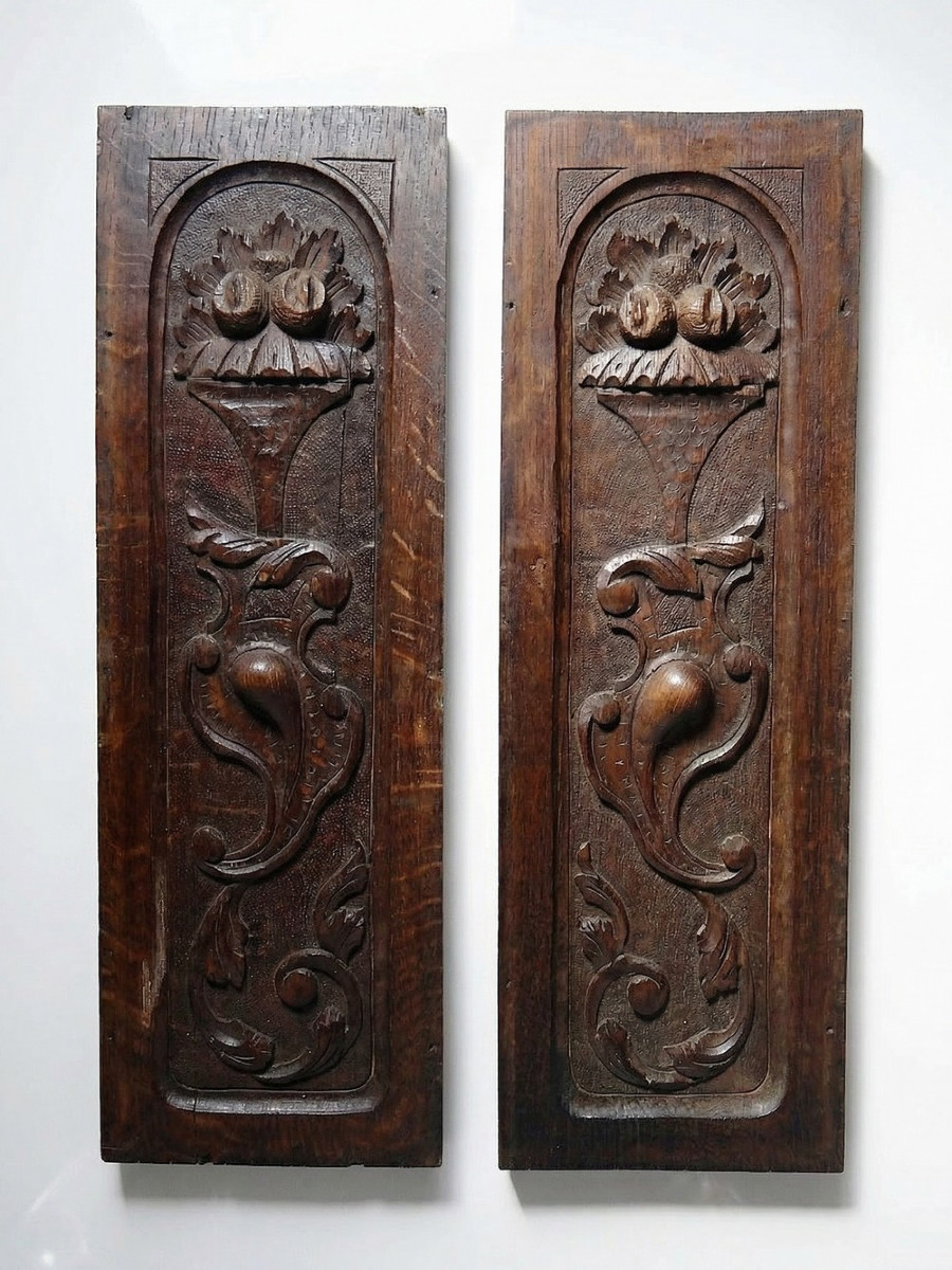 Pair Of Antique 19th-century Carved Wooden Decorative Wall Panels