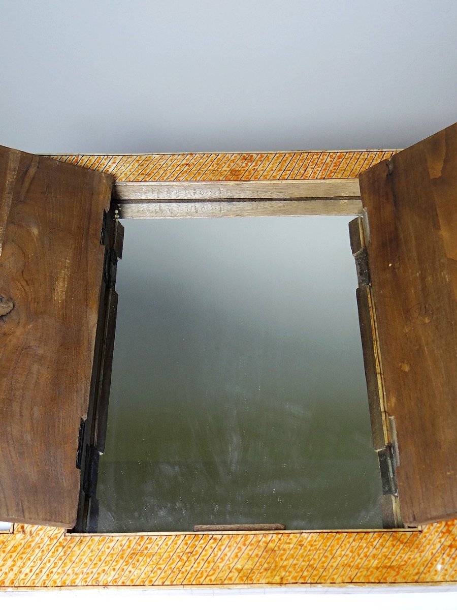 Miroir fenêtre Rajasthan en os peint main décor cavaliers ancien début XXe-photo-8