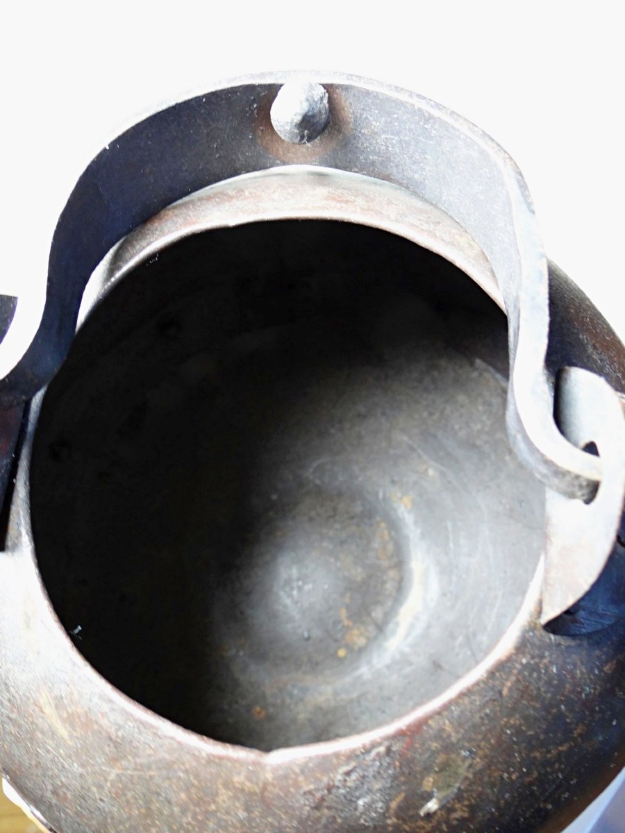 Small Hanging Cauldron In Riveted Wrought Iron, 20th Century Arts & Crafts Style-photo-6