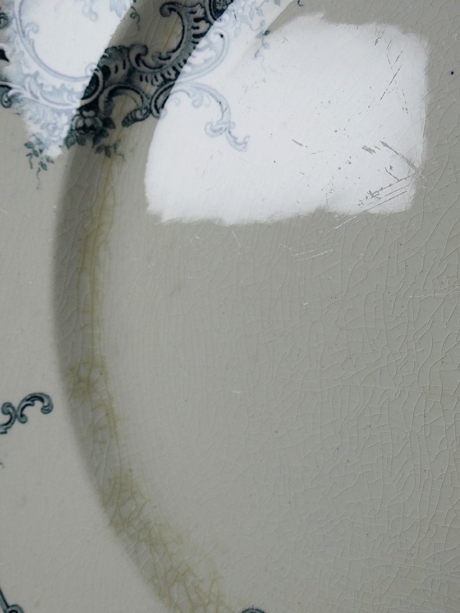 6 Antique Boch Frères Keramis Plates, Dolphin Pattern, Blue Decoration, 19th-20th Century-photo-7