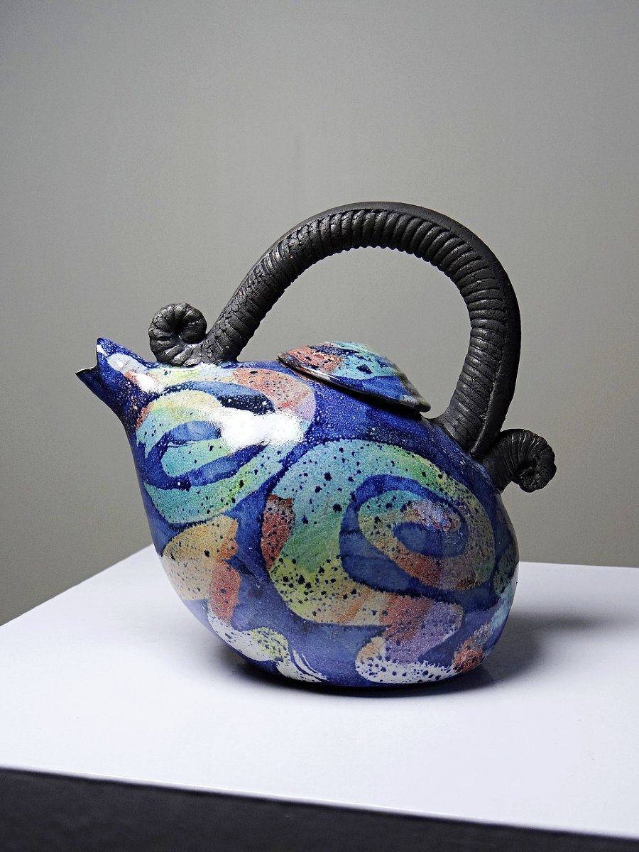 Terracotta Teapot, Us Studio, 1950s-1970s Era, David Constantine White-photo-1