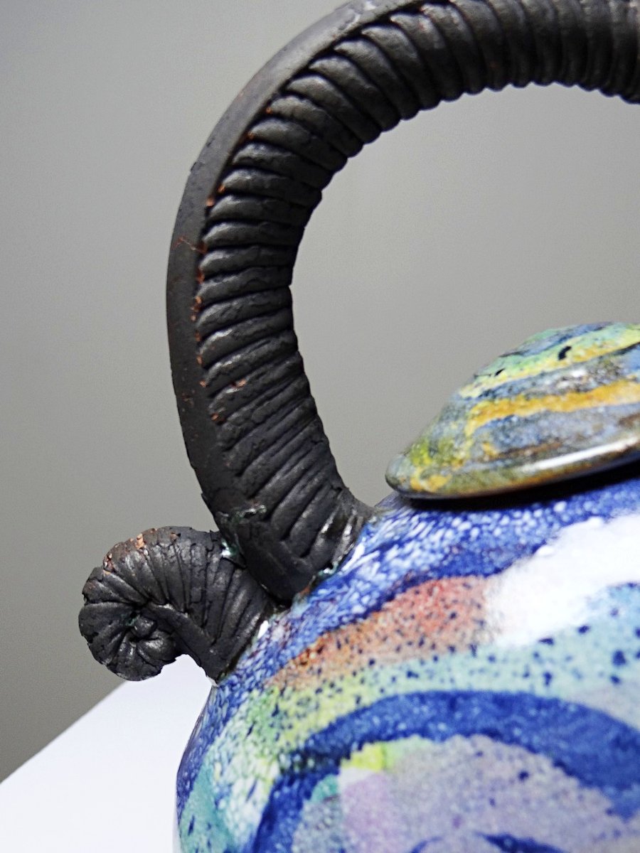 Terracotta Teapot, Us Studio, 1950s-1970s Era, David Constantine White-photo-2