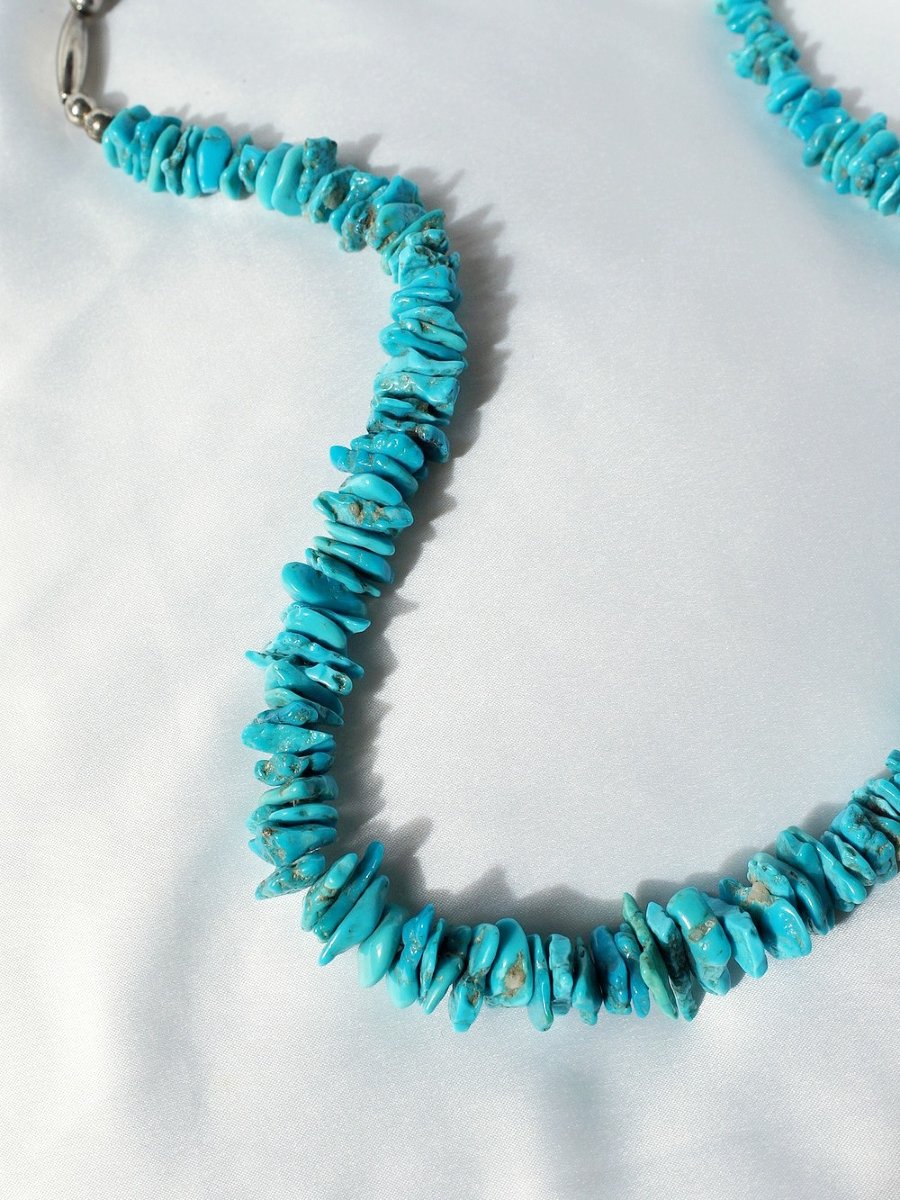 Collier chips de turquoise naturelle métal argenté, années 1970-1990-photo-6