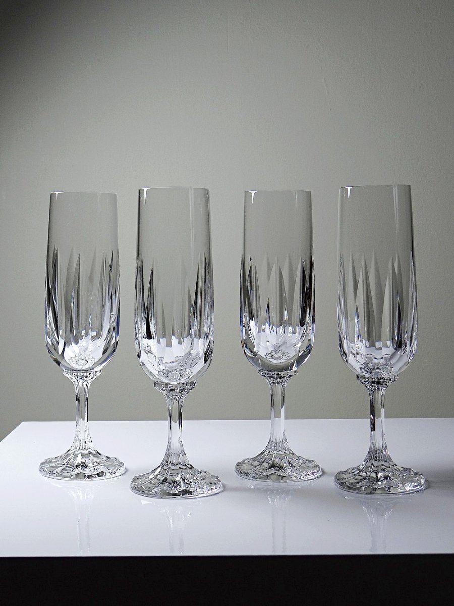 4 Villeroy & Boch Cut Crystal Champagne Flutes From The 70s And 90s-photo-2