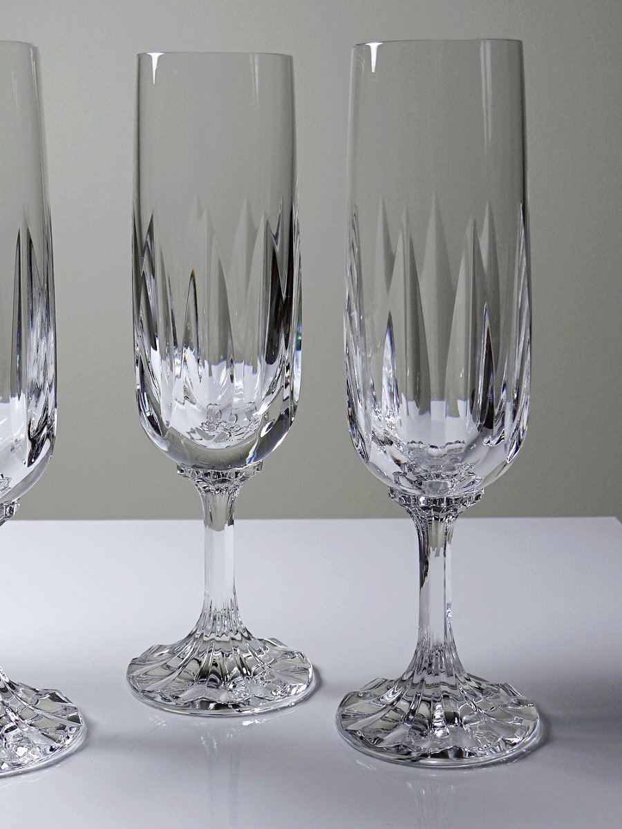 4 Villeroy & Boch Cut Crystal Champagne Flutes From The 70s And 90s-photo-4