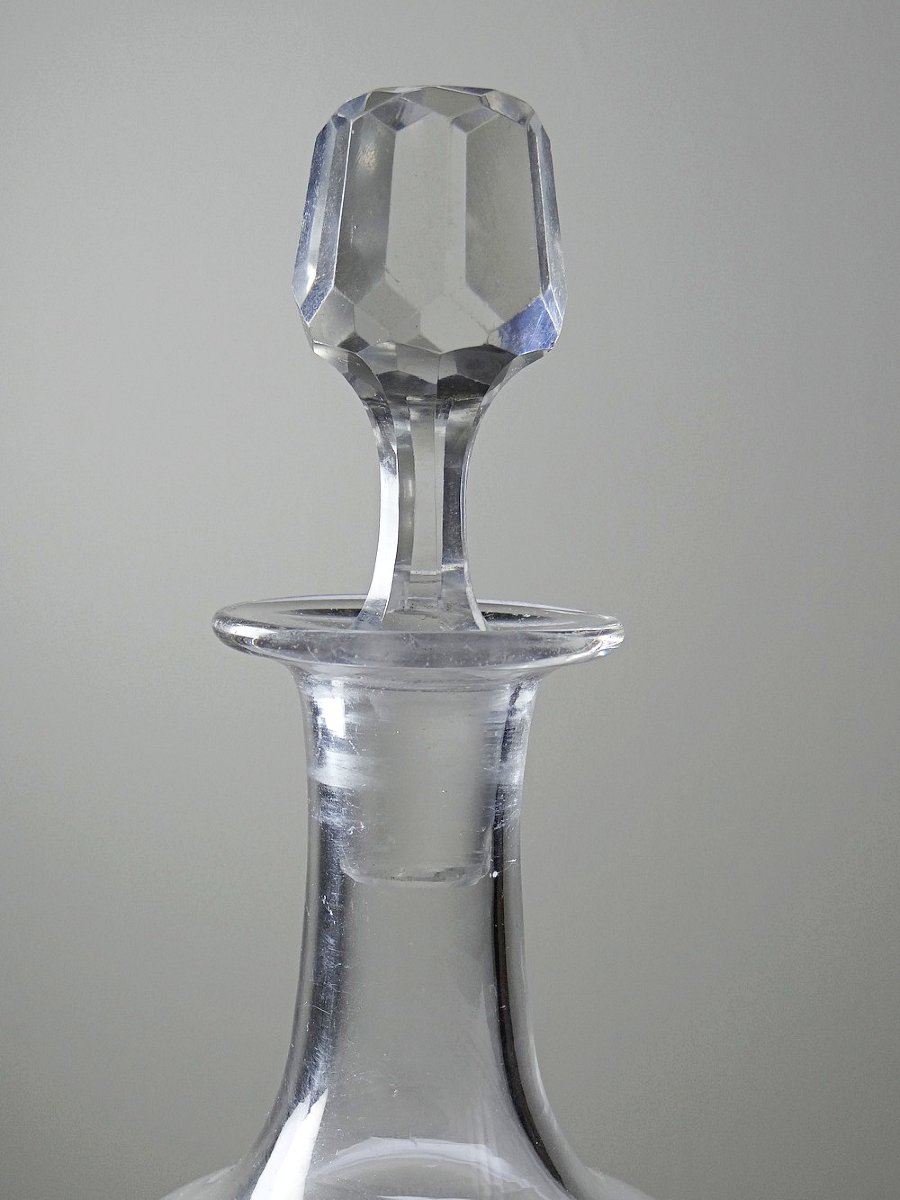 Carafe ancienne en cristal gravé, décor végétal, Bohème XIX-XXe-photo-2