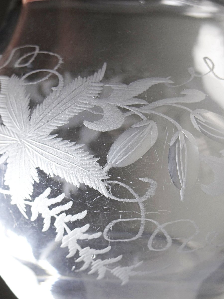 Carafe ancienne en cristal gravé, décor végétal, Bohème XIX-XXe-photo-8