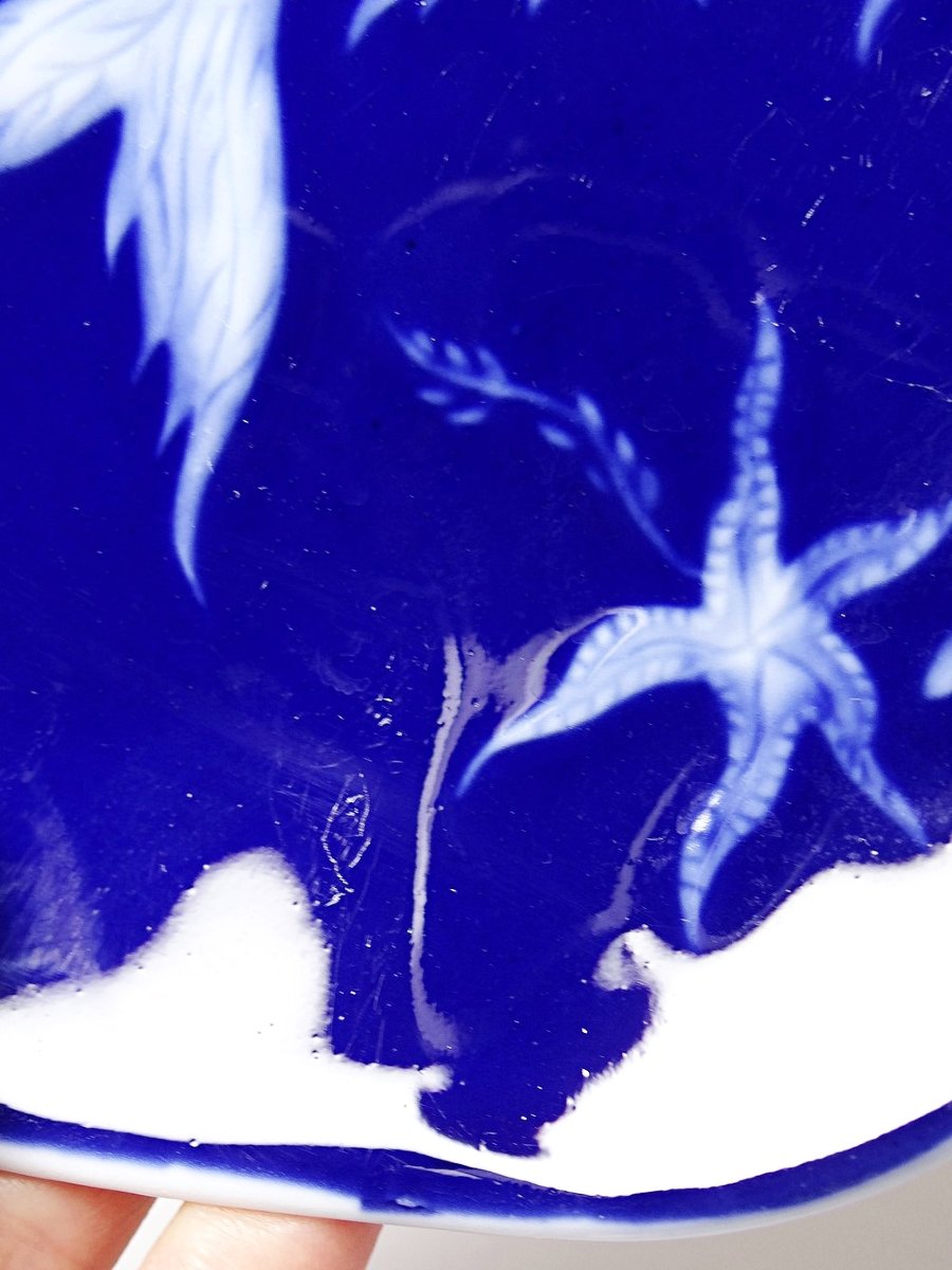 Limoges Blue Enameled Porcelain Pocket With Japanese Fish Design-photo-5