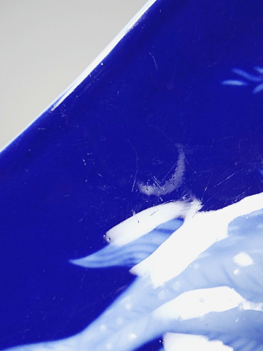 Limoges Blue Enameled Porcelain Pocket With Japanese Fish Design-photo-6