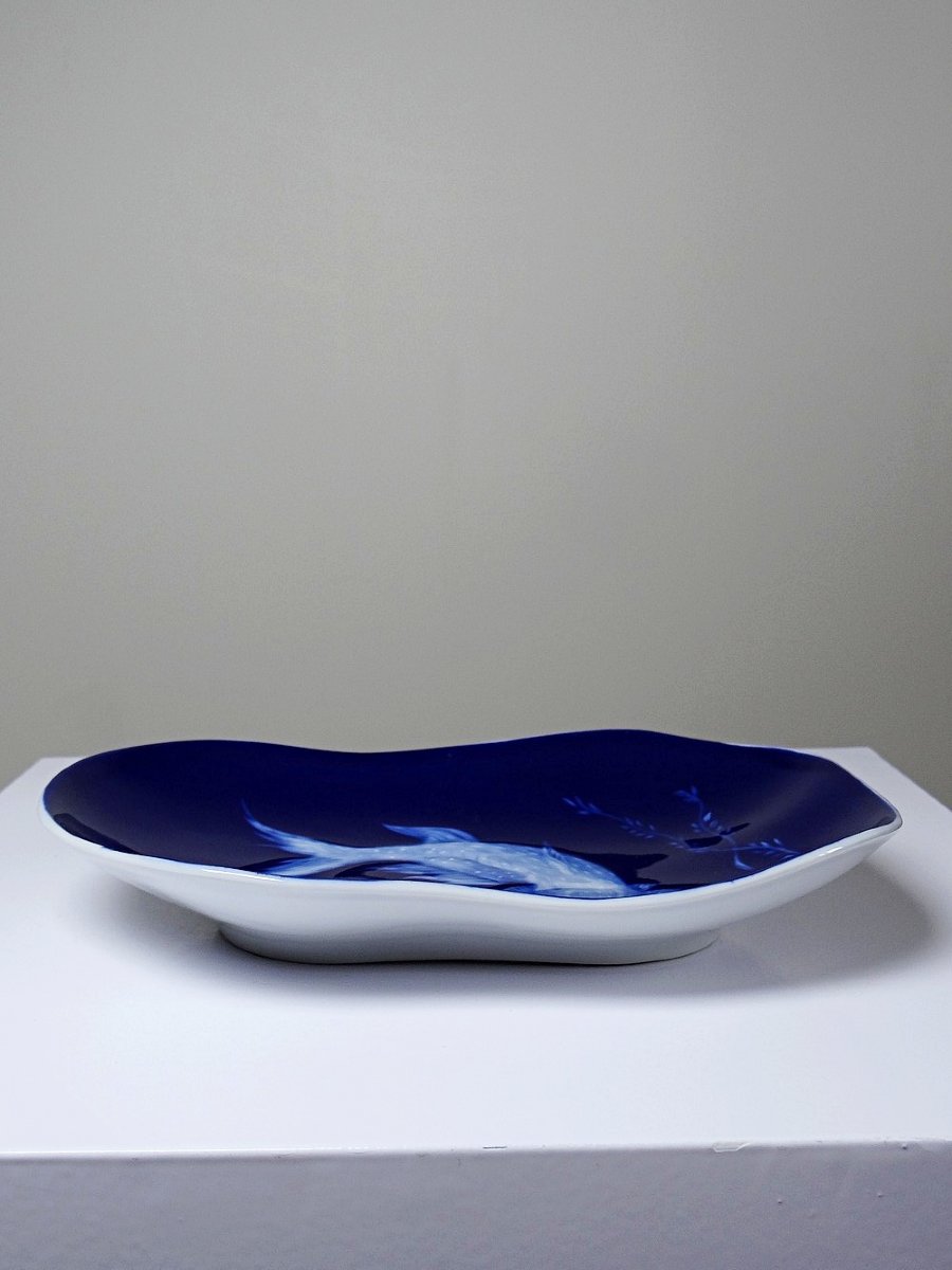 Limoges Blue Enameled Porcelain Pocket With Japanese Fish Design-photo-8