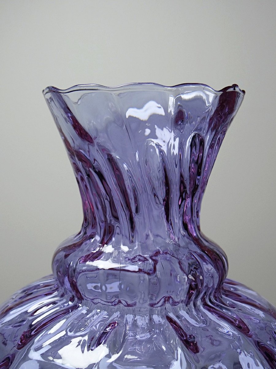 Vase Empoli verre Alexandrite du bleu au rose, grand modèle années 60-photo-3