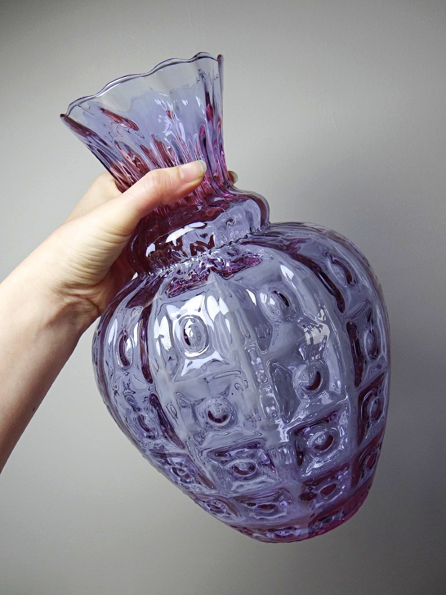 Vase Empoli verre Alexandrite du bleu au rose, grand modèle années 60-photo-4