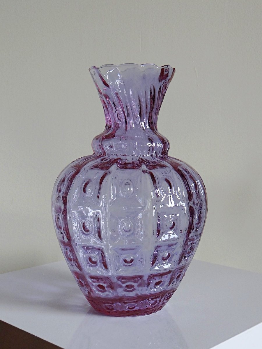 Vase Empoli verre Alexandrite du bleu au rose, grand modèle années 60-photo-1