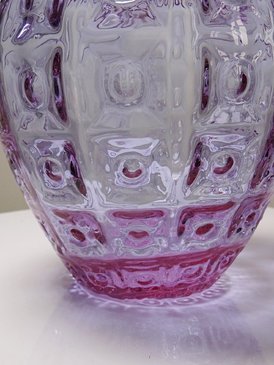 Vase Empoli verre Alexandrite du bleu au rose, grand modèle années 60-photo-4