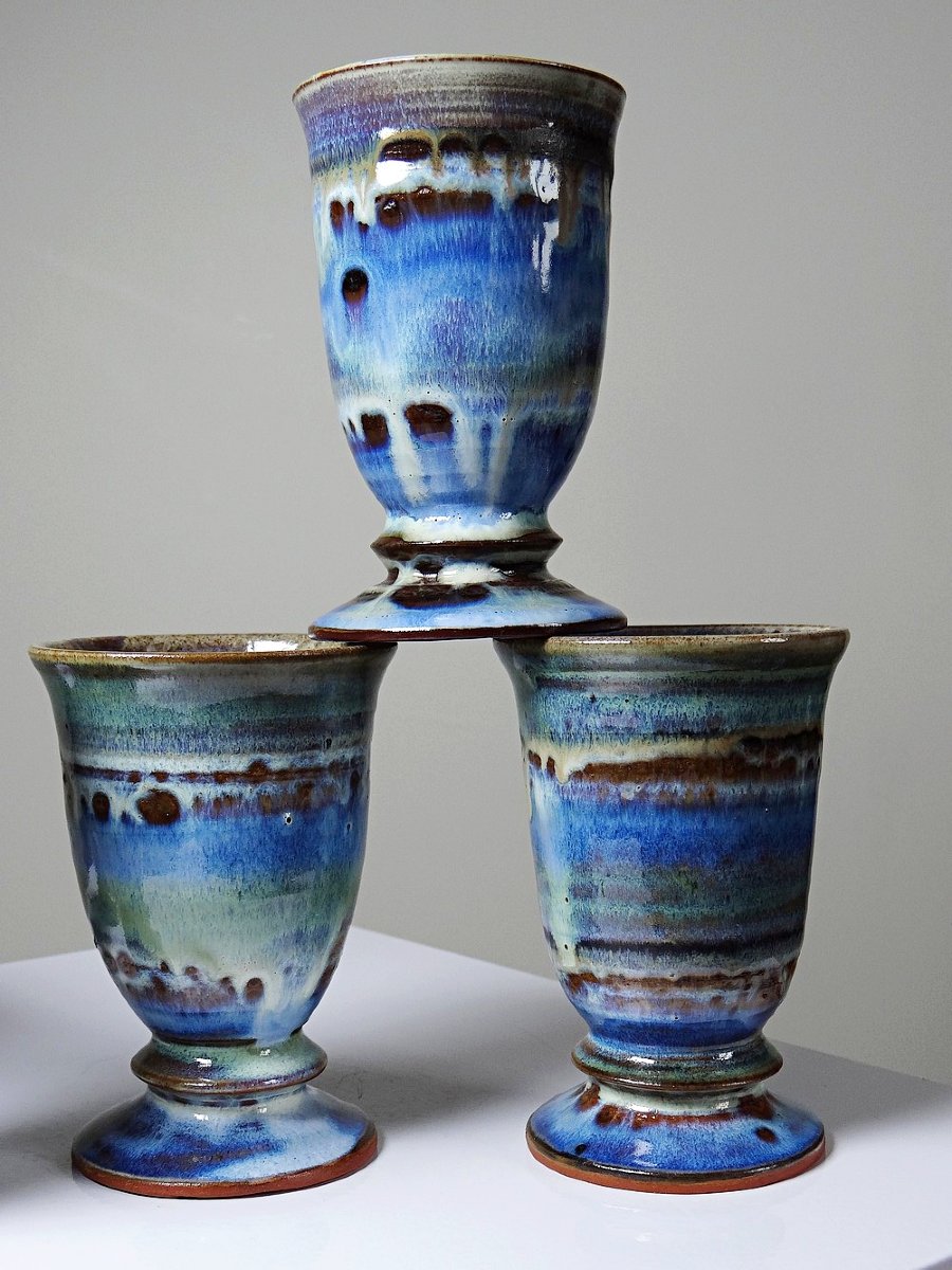Lot Of 5 Glazed Ceramic Mazagrans, 1960-1980s-photo-3