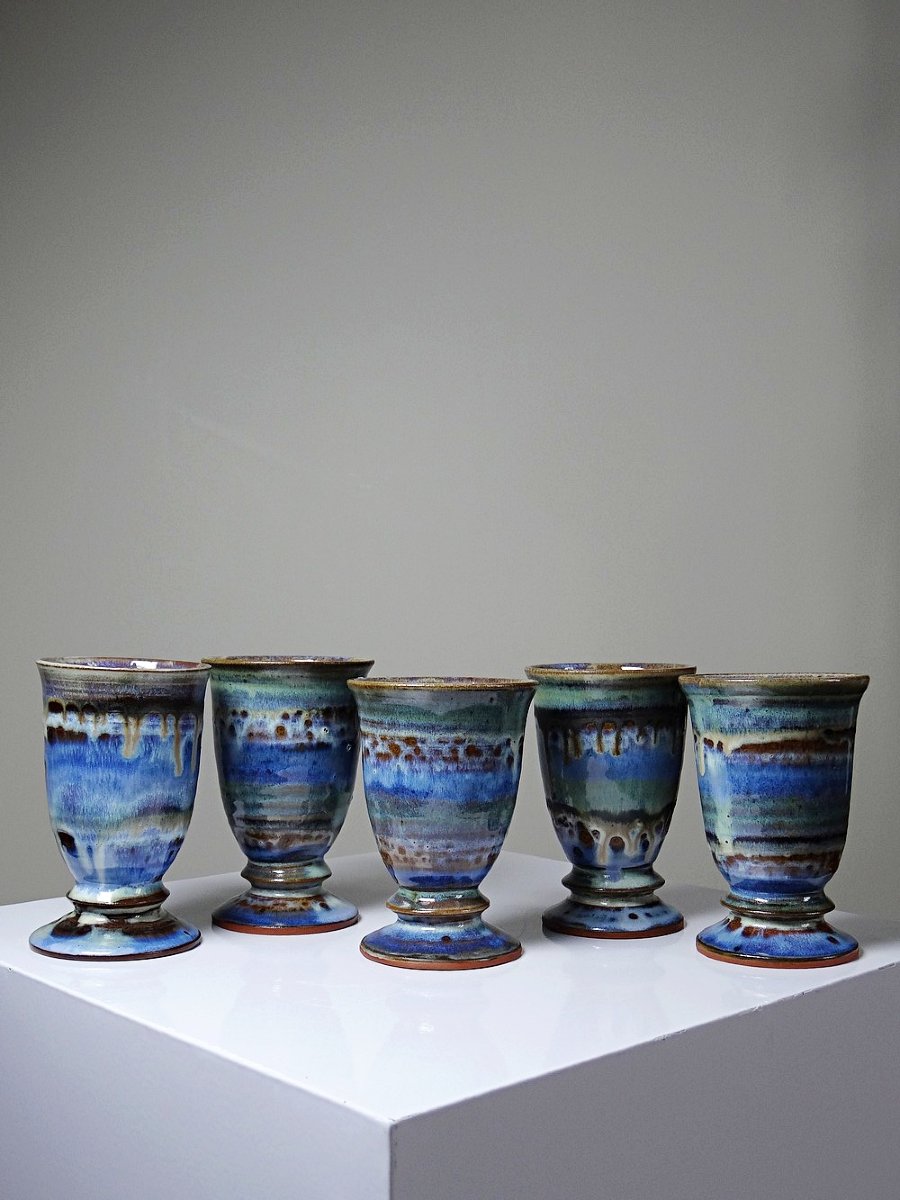 Lot Of 5 Glazed Ceramic Mazagrans, 1960-1980s-photo-1