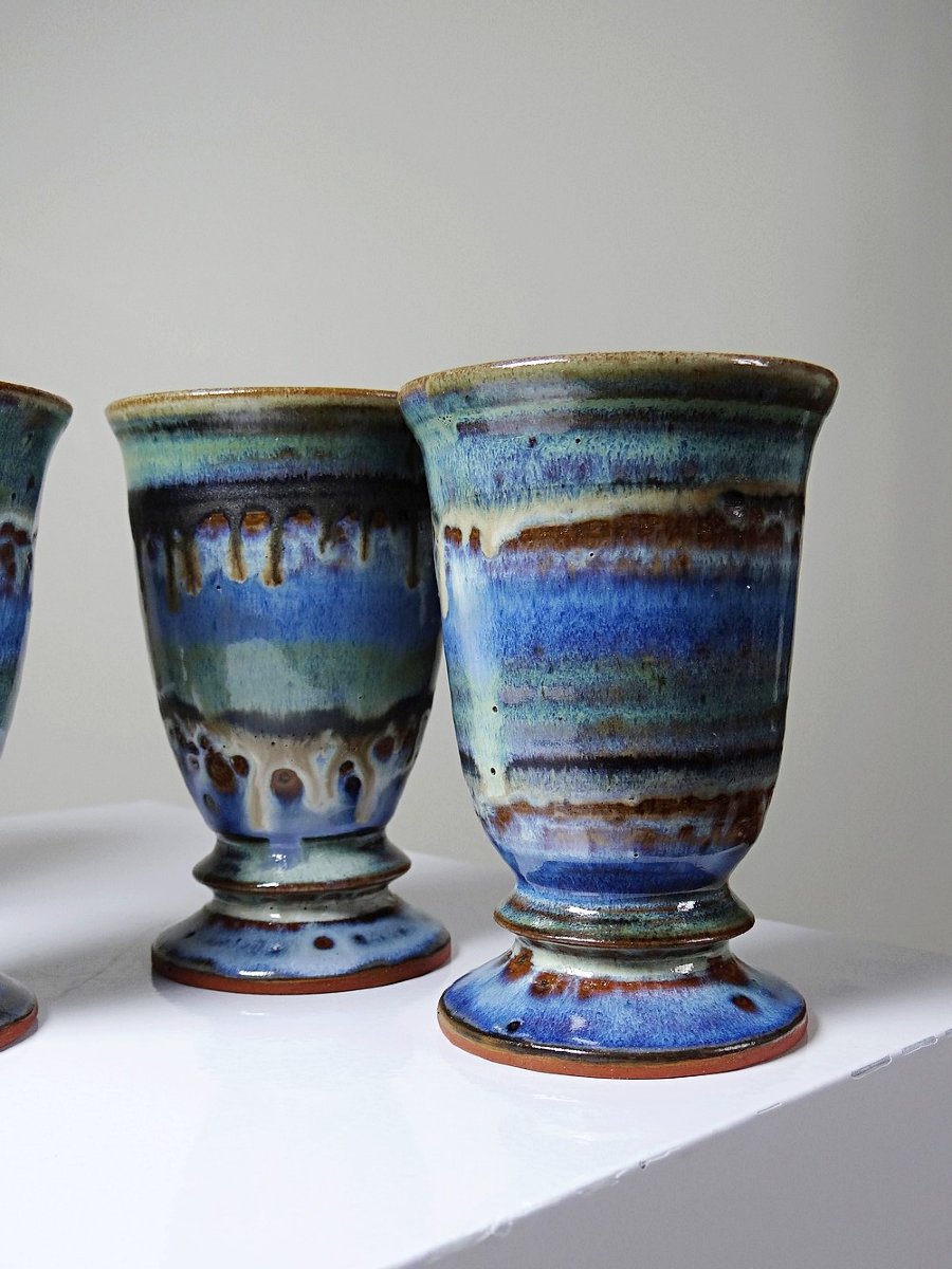 Lot Of 5 Glazed Ceramic Mazagrans, 1960-1980s-photo-2