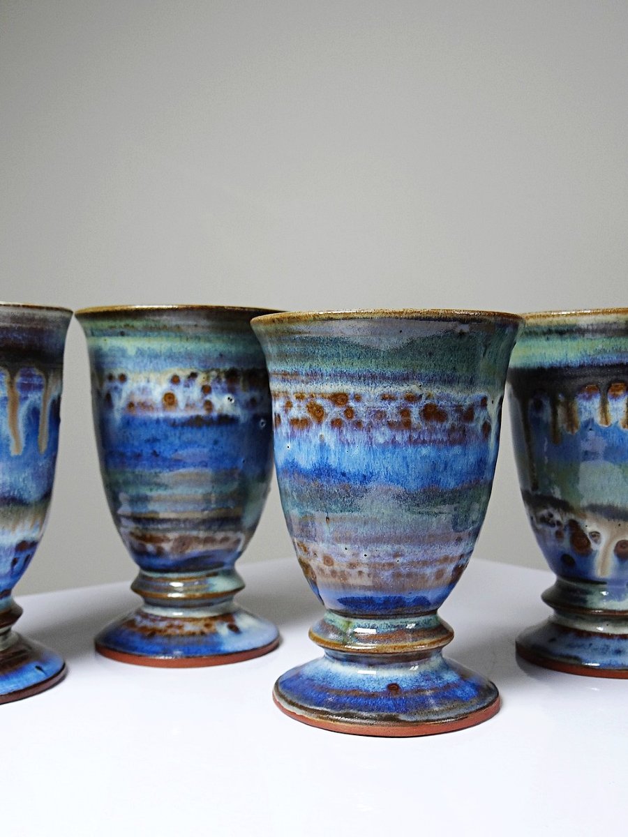 Lot Of 5 Glazed Ceramic Mazagrans, 1960-1980s-photo-3