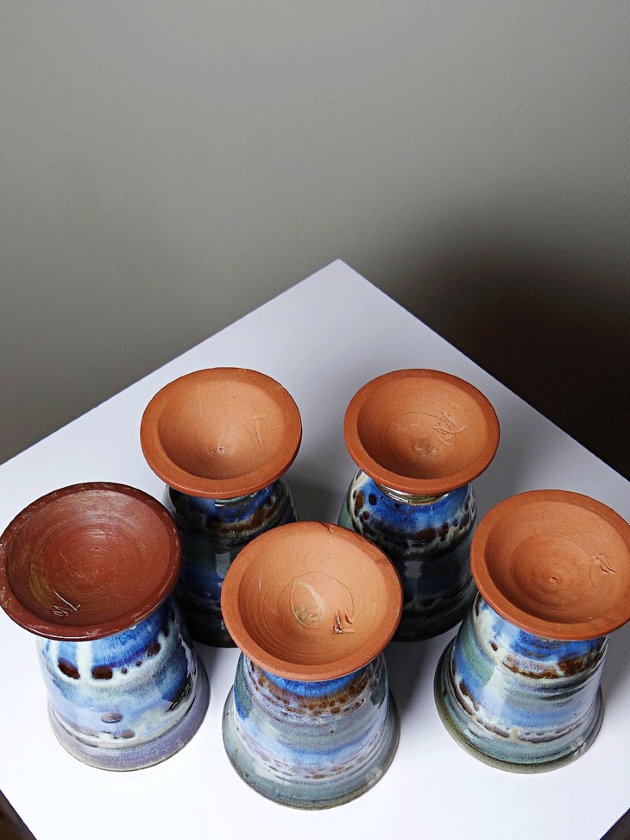 Lot Of 5 Glazed Ceramic Mazagrans, 1960-1980s-photo-6